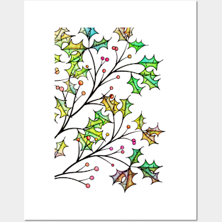 Holly leaves and Holly berries - Christmas / winter design Posters and Art